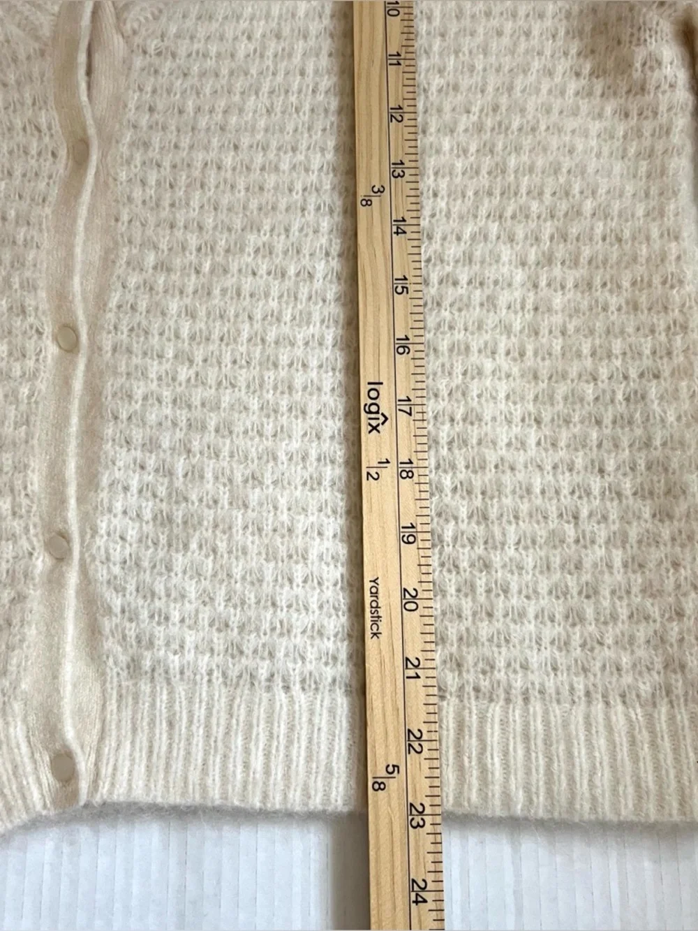 Sezane Solena Cardigan Sweater Kid Mohair Wool Ecru Large Fancy Knit Puff Sleeve - Picture 16 of 16